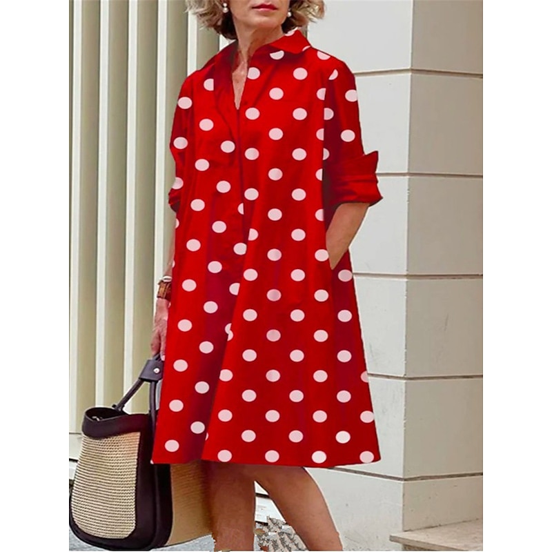 Women's Shirt Dress Casual Dress Shift Dress Midi Dress Outdoor Daily Vacation Fashion Modern Shirt Collar Button Pocket 3/4 Length Sleeve Summer Spring Loose Fit Polka Dot2