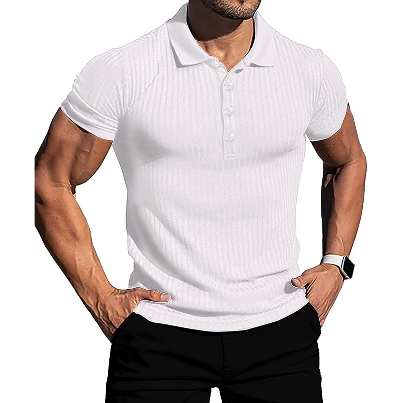 Men's Muscle Shirt Golf Shirt Casual Daily Polo Collar Classic Collar Short Sleeve Business Classic Solid Color Plain Button Front Summer Spring Fall Slim Fit Black White Red Navy Blue Brown Light2