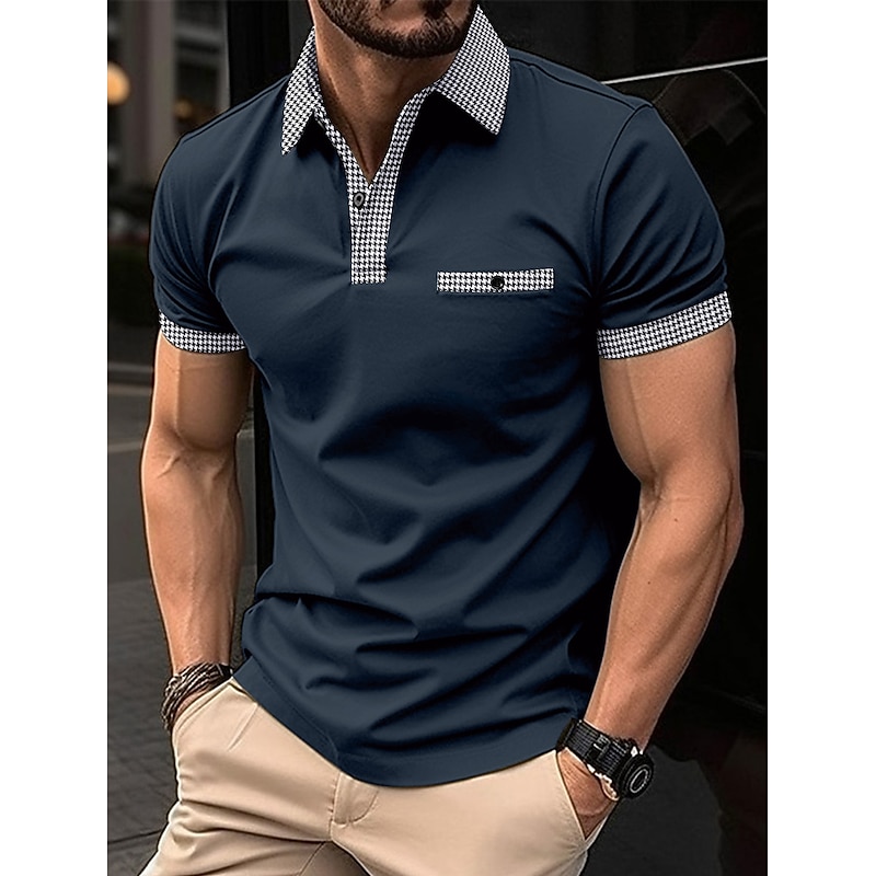 Men's Polo Shirt Golf Shirt Casual Holiday Lapel Short Sleeve Fashion Basic Plain Classic Style Summer Regular Fit Black White Dark Navy Blue Polo Shirt3
