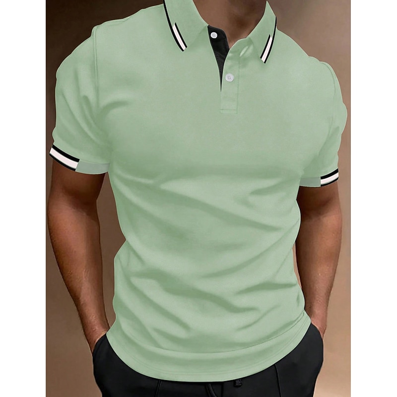 Men's Polo Shirt Golf Shirt Casual Sports Lapel Classic Short Sleeve Fashion Basic Patchwork Button Summer Regular Fit White Pink Red Navy Blue Green Polo Shirt4