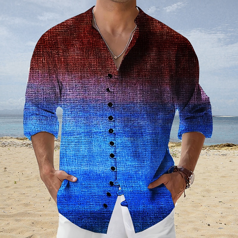 Men's Gradient Geometric Pattern Shirt Button Up Shirt Long Sleeve Fashion Streetwear Designer Outdoor Casual Daily Summer Spring Fall Stand Collar Print Yellow Blue Purple Orange Green2