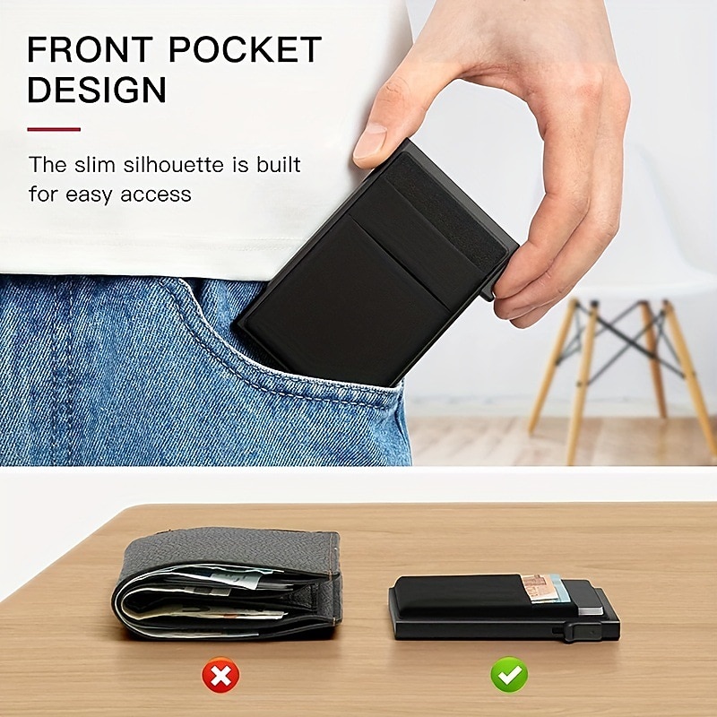 Automatic Pop Up Credit Card Holder Minimalist RFID Blocking Men's Business Card Wallet2