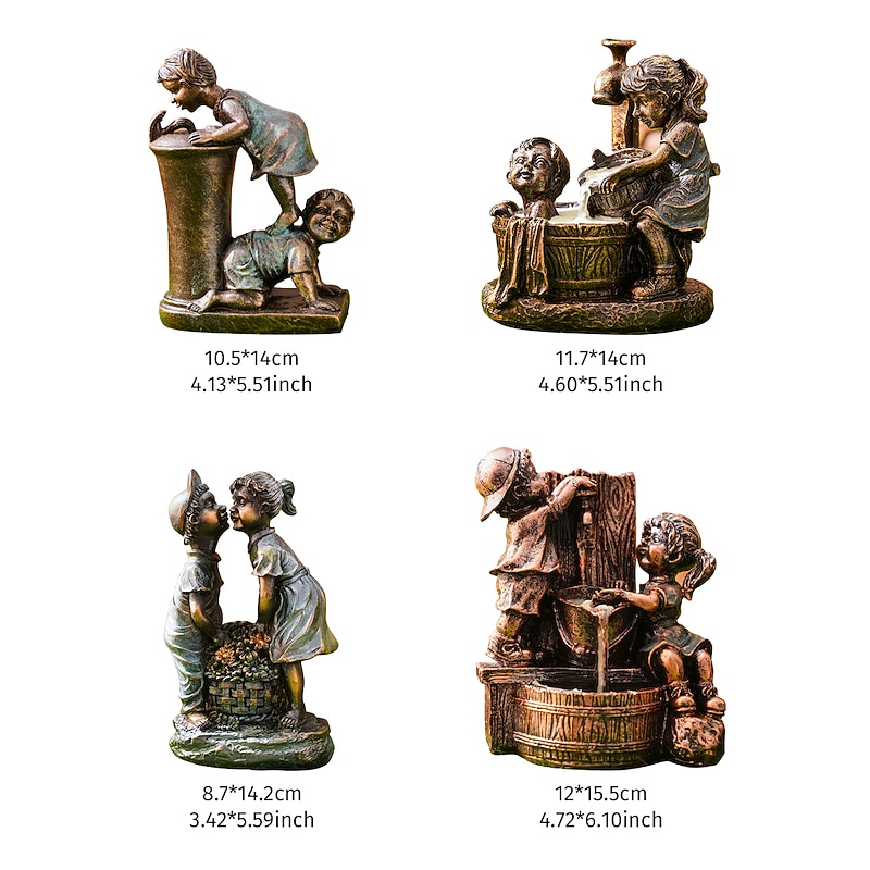 Garden Water Fountain Statue Fluorescent Light at Night Childish Whimsy Antique Bronze Fountain Sculpture Landscaping Decoration for Garden Lawn Patio Balcony Art Decor2