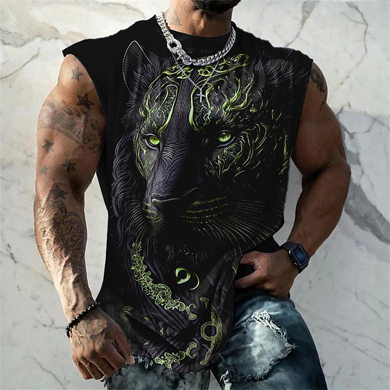 Men's Graphic Animal Vest Top Sleeveless T Shirt for Men Sleeveless Cap Sleeve T shirt 3D Print Crew Neck Shirt Fashion Designer Muscle Daily Sports Gym Yellow Red Blue Spring & Summer Clothing3