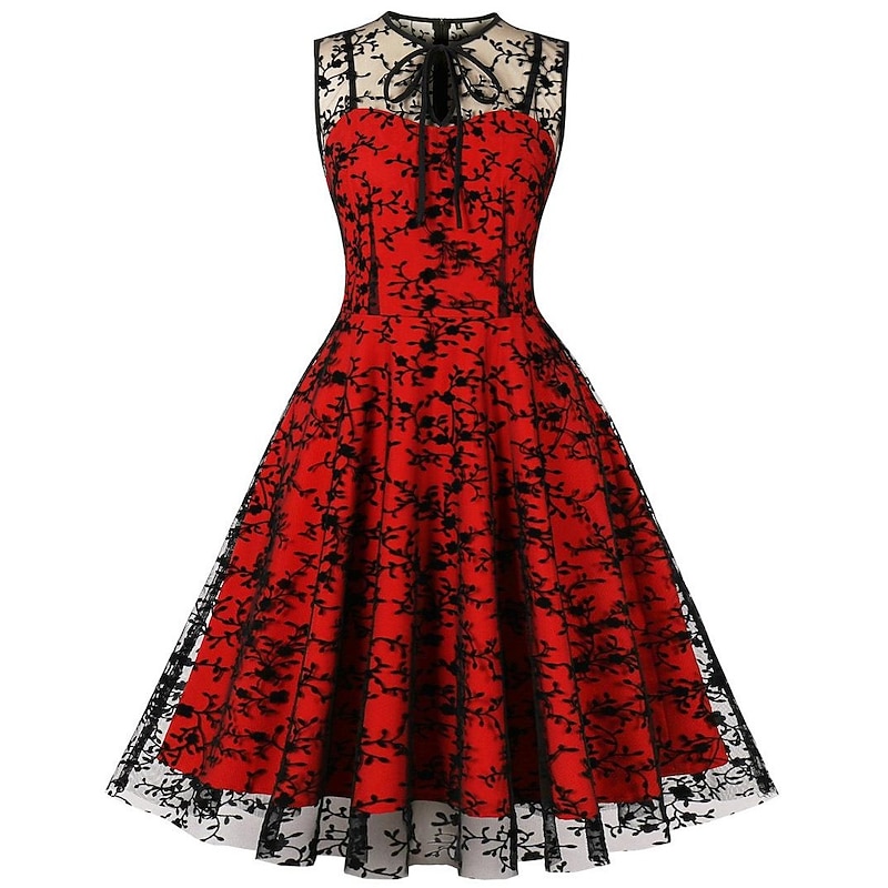 Retro Vintage 1950s Rockabilly A-Line Dress Swing Dress Flare Dress Lace Embroidery Fancy Dress Women's Masquerade Casual Daily Bachelorette Party Adults' Dress Homecoming Dresses