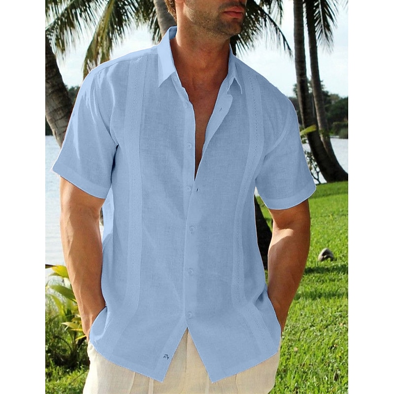 Men's Shirt Linen Shirt Cotton Linen Shirt White Cotton Shirt Guayabera Shirt Summer Shirt Plain Vacation Casual Black White Blue Green Short Sleeve Lapel Summer Clothing Apparel4