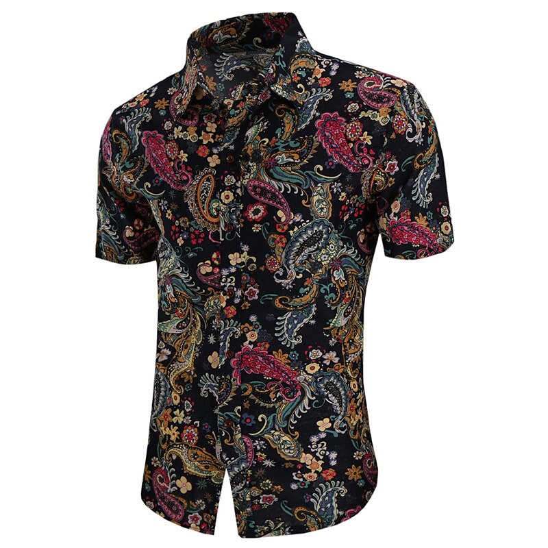 Men's Paisley Ethnic Shirt Boho Shirt Button Up Shirt Short Sleeve Fashion Streetwear Designer Outdoor Street Daily Summer Spring Turndown Print Black Pink Blue Green3