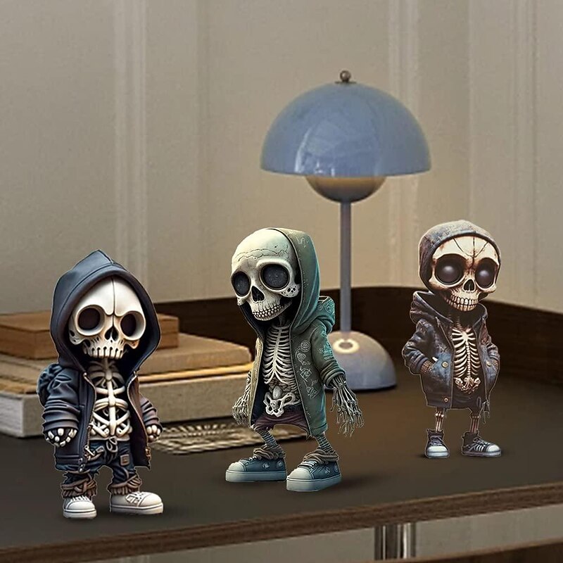 Cool Skeleton Figurines, Halloween Skull Statue Skeleton Doll Resin Crafts Ornaments, Fashion Mini Cool Skeleton Figurines Decor Skeleton Man Resin Statue Doll For Home Office Desk Decor3