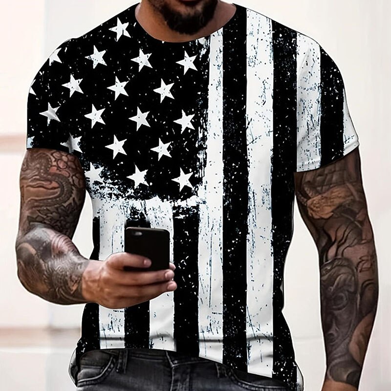 Veterans Day Men's Patriot Patriotic Veteran Graphic National Flag T shirt Patriotic Shirts Short Sleeve T shirt 3D Print Crew Neck Shirt Vintage Fashion Designer Outdoor Daily Sports Black and Red2