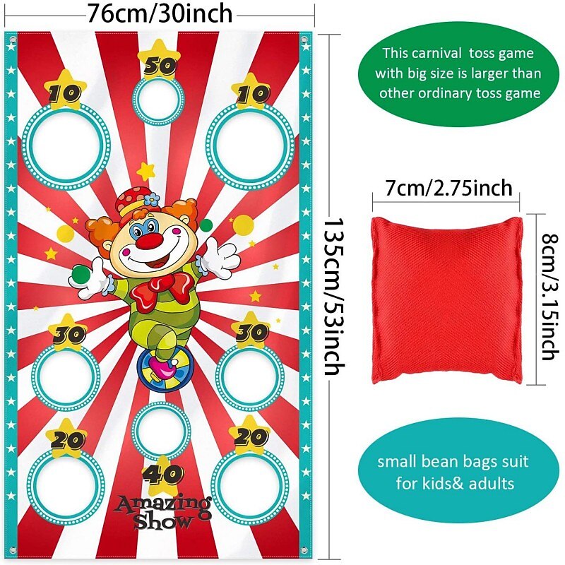 Carnival Clown Toss Game Banner with Bean Bag for   Kids and Adults in Carnival Party Activities Carnival Party Decoration Supply3
