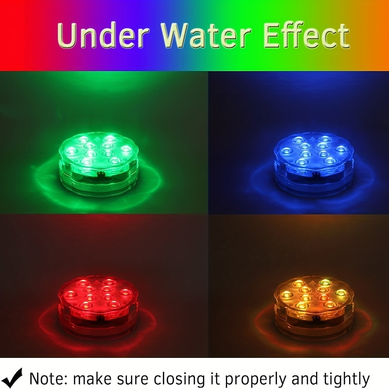 Outdoor Submersible LED Lights Waterproof 10 LED RGB Underwater Fishing Lamp Pond Fountain Lights Battery Operated Remote Control 16 Colors Pool Lights for Vase Aquarium Fish Tank3