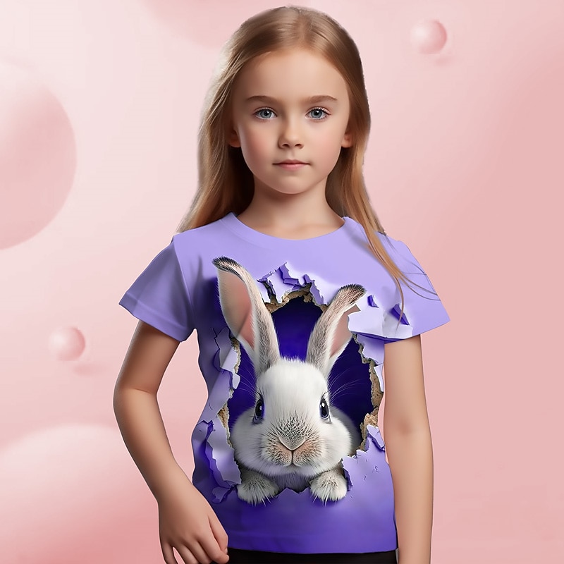 Easter Girls' 3D Graphic Cartoon Rabbit T shirt Tee Short Sleeve 3D Print Summer Spring Active Fashion Cute Kids 3-12 Years Outdoor Casual Daily Regular Fit2