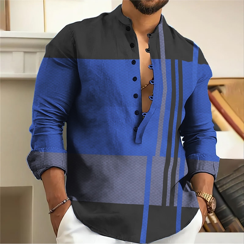 Men's Striped Geometric Pattern Geometry Shirt Button Up Shirt Long Sleeve Fashion Streetwear Designer Outdoor Casual Daily Summer Spring Fall Stand Collar Print Yellow Blue Purple Gray2