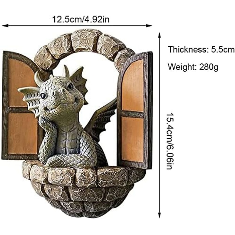 Dinosaur Sculpture Wall Decoration Weatherproof Resin Statue Miniatures for Patio Yard Garden Wall Decoration Lovely Dragon Garden Ornaments4