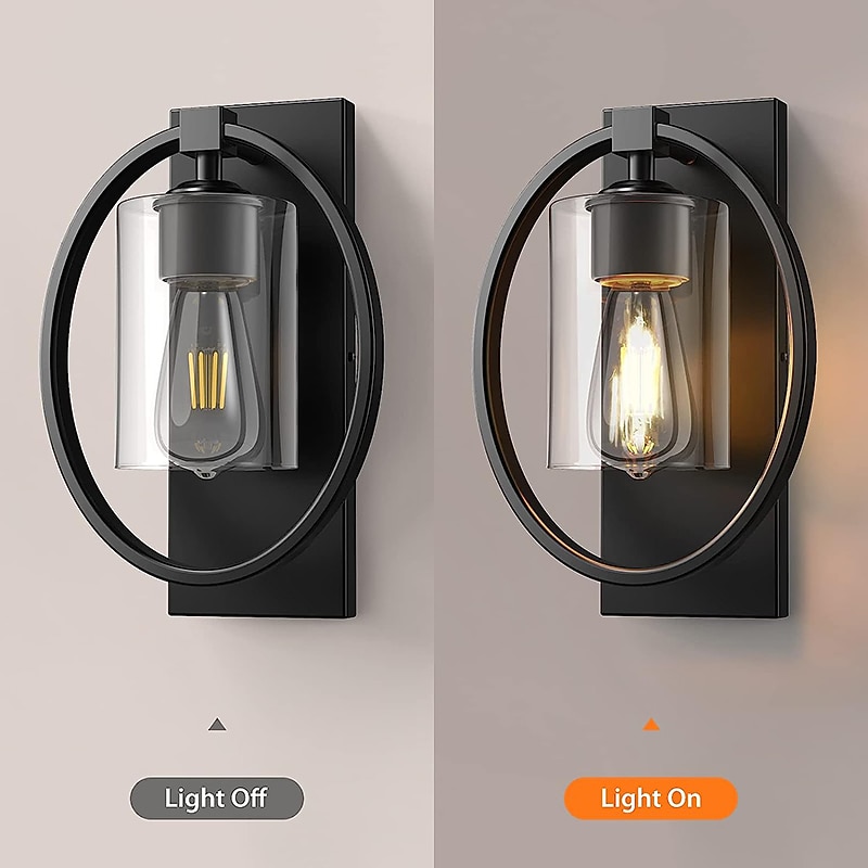 Vintage Glass Wall Lamp with Ring Design, Industrial Wall Light Fixtures Black Finish, Hardwired Indoor Wall Sconce Lighting for Living Room Bathroom Kitchen Hallway(Bulb not Included)4