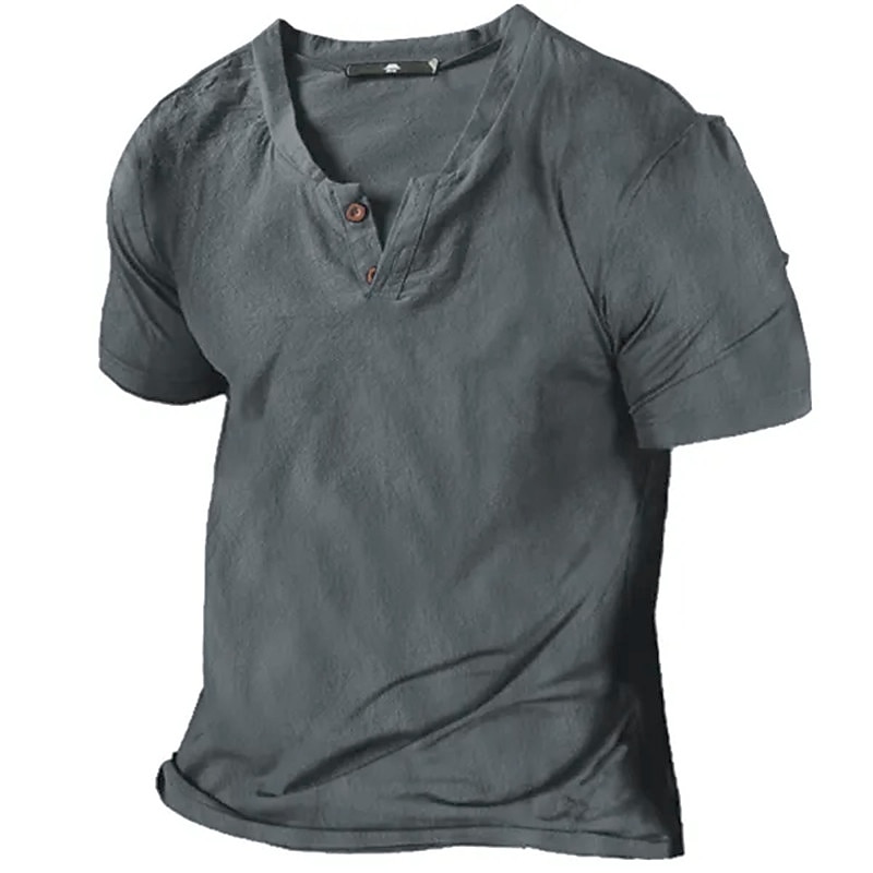 Men's Henley Shirt Tee Top Short Sleeve Plain Designer Basic Modern Contemporary Button-Down Henley Vacation Street Going out Summer Black White Navy Blue Henley T-Shirt