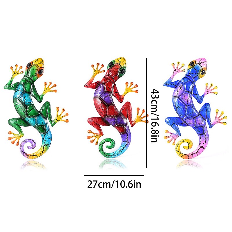 1pc Gecko Metal Wall Art Decor 3D Gecko Hanging Metal Wall Art Hanging Wall Decor For Indoor Outdoor Home Office Bathroom Kitchen Bedroom Living Room Garden 27x43cm/10.6''x16.8''2