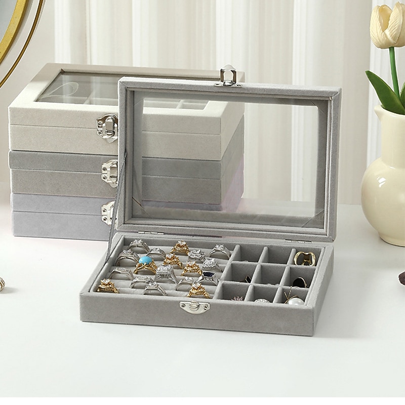 1PC Large Capacity Velvet Jewelry Box New Rings Necklaces Earrings Earrings Storage Box High-end Sense Organizing Box Dustproof Box2