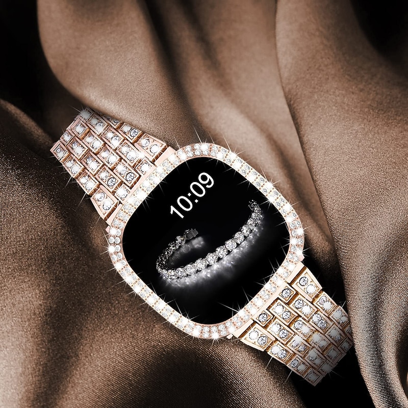 Smart Watch Band Compatible with Fitbit Versa 3 / Sense / Versa 4 /Sense 2 Bling Diamond Metal Strap Replacement with Screen Protector Case Cover for Fitbit Versa 3 / Sense / Versa 4 /Sense 23