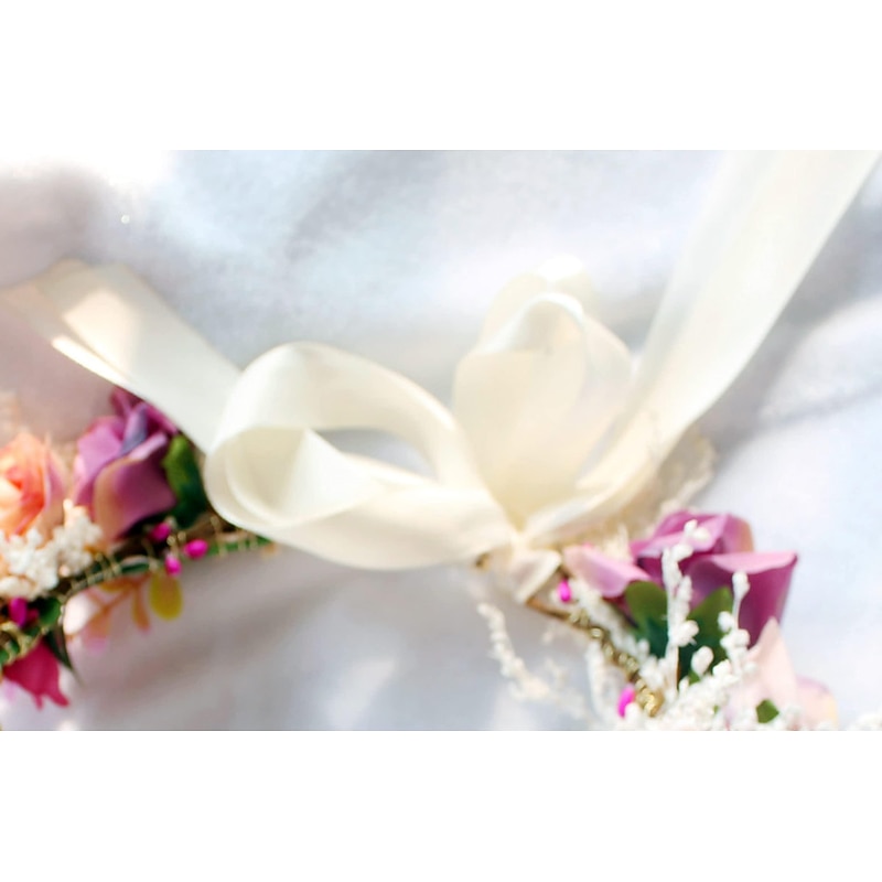 Women Floral Crown Rose Flower Headband Hair Wreath Floral Headpiece Halo Boho with Ribbon Wedding Party Festival Photos by Vivivalue3