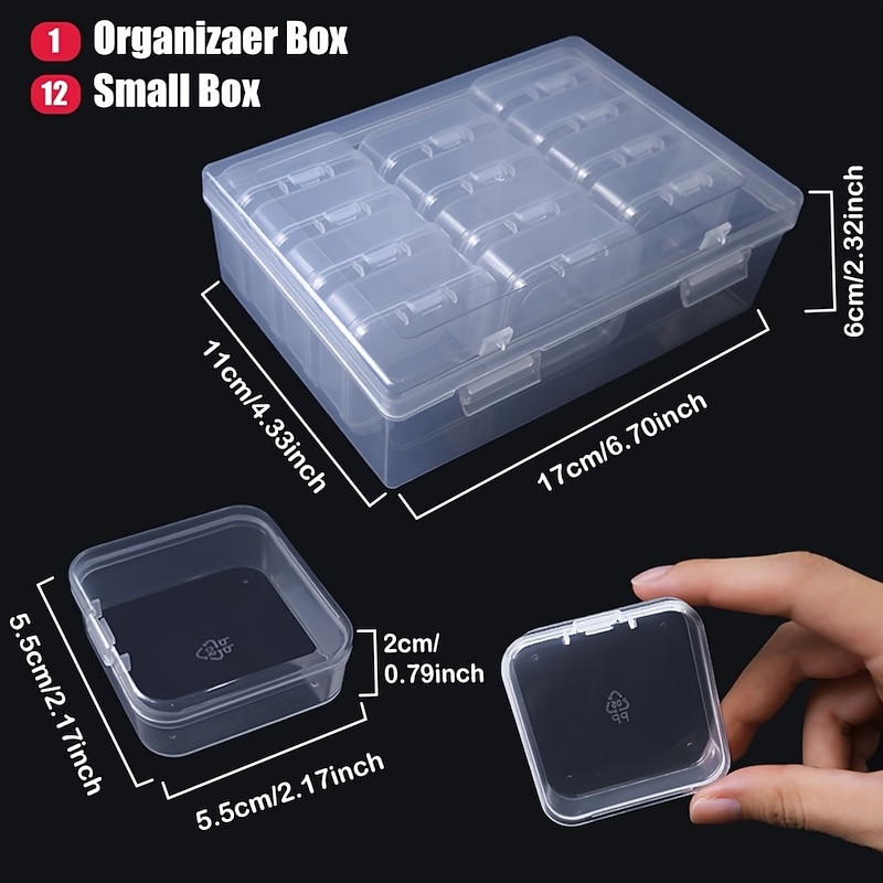 12pcs Mini Clear Plastic Storage Boxes: Perfect for Small Items, Jewelry, Hardware, DIY Art Crafts!2
