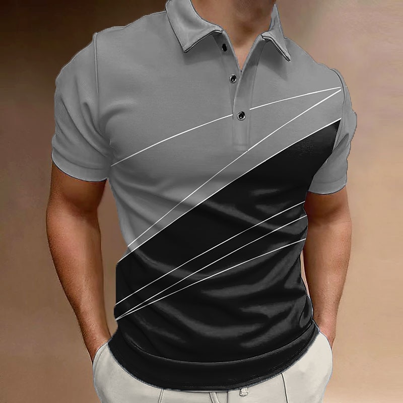 Men's Geometric Polo Shirts Golf Shirt Short Sleeve Polo Shirts Collared Shirts Business Casual Vacation Wear Formal Wear Festival Wear Buttons 3D Print Red Royal Blue Blue4