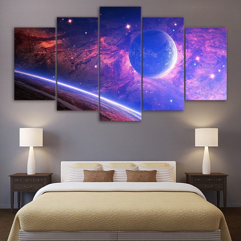 Unframed 5 Panels Space Universe earth light painting  canvas art painting wall art4