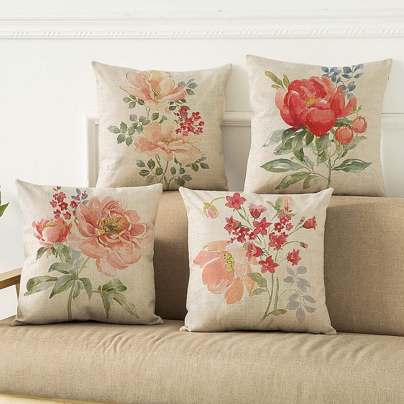 Vintage Floral Double Side Pillow Cover 4PC Soft Decorative Square Cushion Case Pillowcase for Bedroom Livingroom Sofa Couch Chair