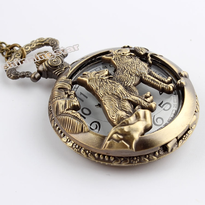 New Arrival Quartz Pocket Watch Open-faced Cover Mixed Style Wild Wolf Embossment Transparent Lid Pendant  Unisex Women Men Watch4