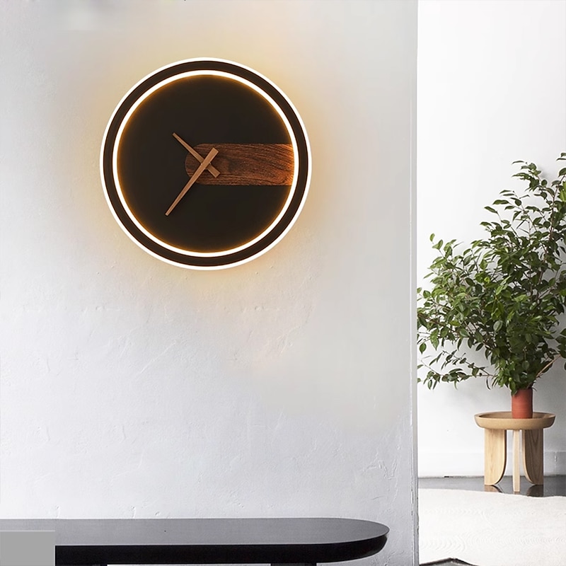 Indoor Wall Lamp with Clock Creative Decorative Wall Lamp 30cm Real Clock Design Metal Wall Mounted Lighting Fixture for Bedroom Bedside Hallway Living Room4