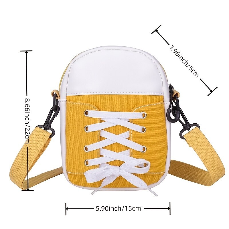 Women's Sneaker-Inspired Crossbody Bag – Casual Canvas Shoulder Purse with Lace-Up Design for Teens and Street Style Outfits4