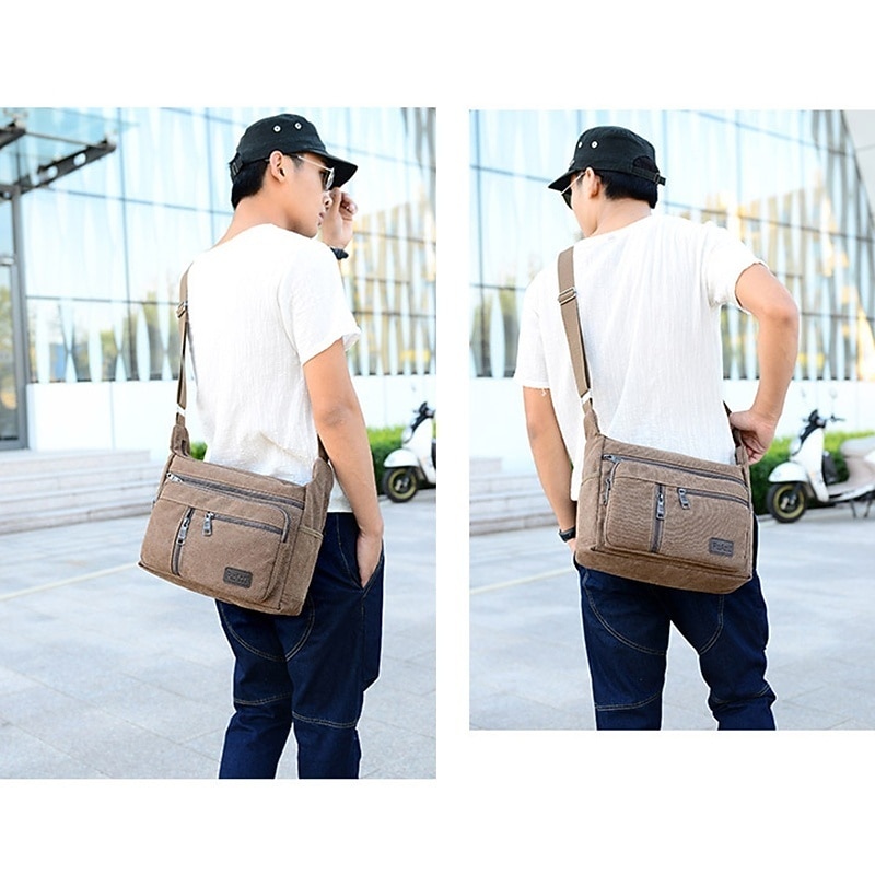 Men's Vintage Canvas Crossbody Messenger Bag – Multi-Pocket Shoulder Bag for Travel, Work, and Daily Use4