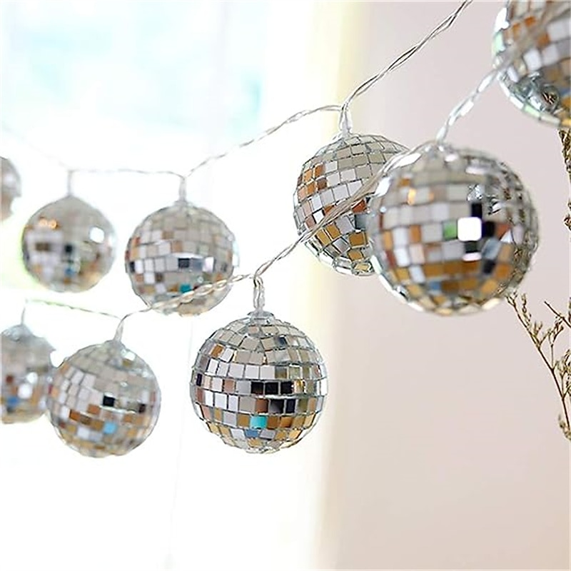 Disco Ball Mirror LED Party Light String Christmas Lanterns for Holiday Wall Window Tree Decorations Indoor Outdoor Patio Party Yard Garden Kids Bedroom Living 1.5M/3M 10LED/20LED4