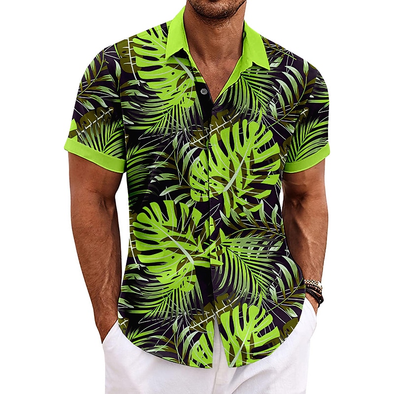 Men's Palm Leaf Tropical Plants Shirt Summer Hawaiian Shirt Aloha Shirt Short Sleeves Shirt Turndown Fashion Designer Casual Outdoor Street Casual Yellow Red Blue S M L4
