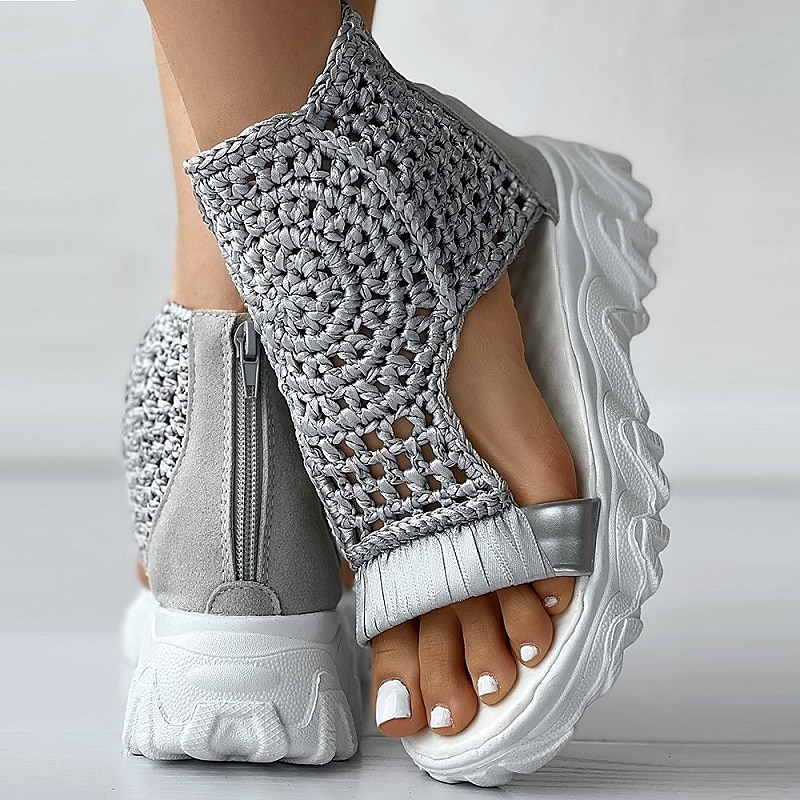 Women's Crochet Platform Sandals – Handmade Knitted Upper with Ankle Support and Cushioned Sole, Stylish and Comfortable for Summer Casual Outfits4