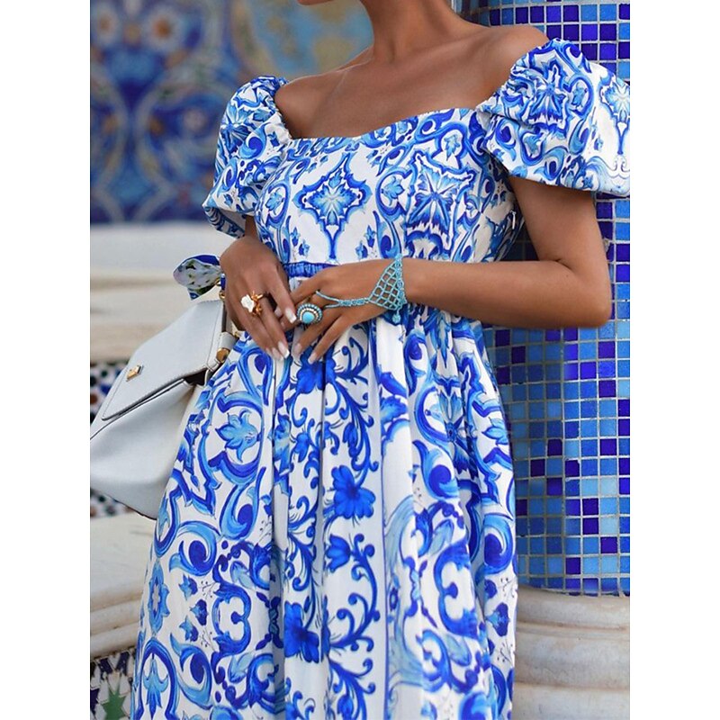 Women's Long Dress Maxi Dress Casual Dress Boho Dress Print Dress Floral Streetwear Casual Outdoor Daily Vacation Print Short Sleeve Off Shoulder Dress Regular Fit Black Pink Blue Summer Spring S M L3