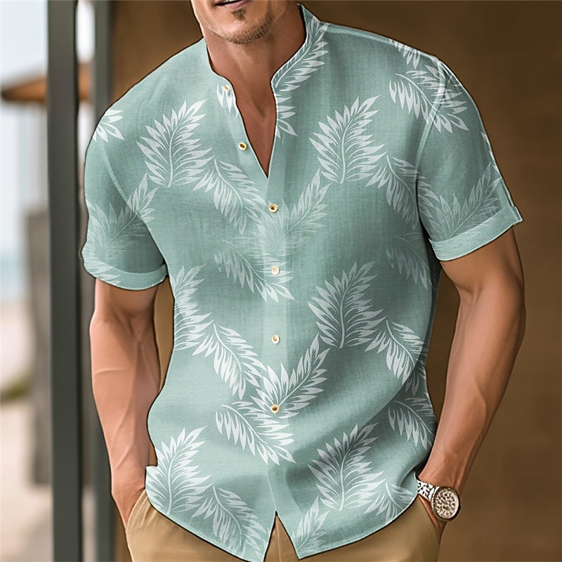 Men's Leaves Tropical Plants Shirt Summer Hawaiian Shirt Aloha Shirt Short Sleeve Shirt Stand Collar Fashion Designer Casual Outdoor Vacation Street Black Yellow Blue S M L3