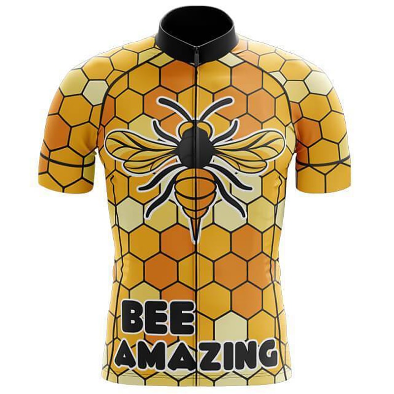 Men's Cycling Jersey Graphic Bee Funny Short Sleeve Bike Jersey Top with 3 Rear Pockets Mountain Bike MTB Road Bike Cycling Quick Dry Reflective Strips Back Pocket Moisture Wicking Sports Black