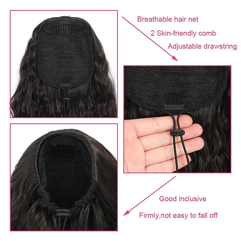 26 Inch Curly Drawstring Ponytail Extension Synthetic Long Natural Wavy Clip in Ponytail Hair Extensions Fluffy Fake Pony Tails Hair Pieces for Women4