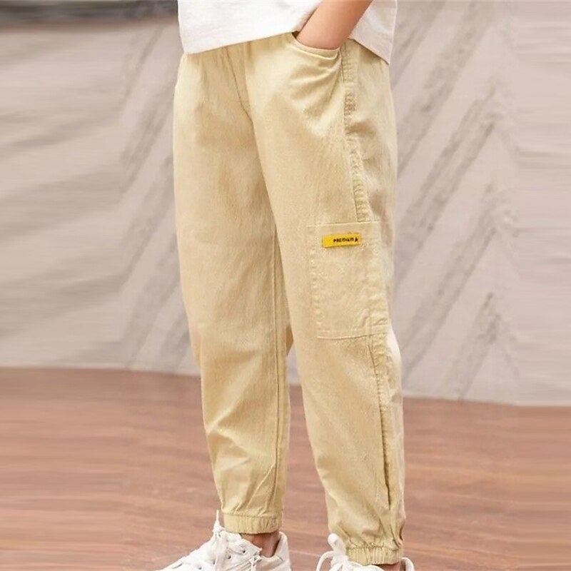 Boy Linen Pants Trousers Pocket Solid Color Breathable Soft Comfort Pants Outdoor Sports Daily Basic Black Green khaki Mid Waist2