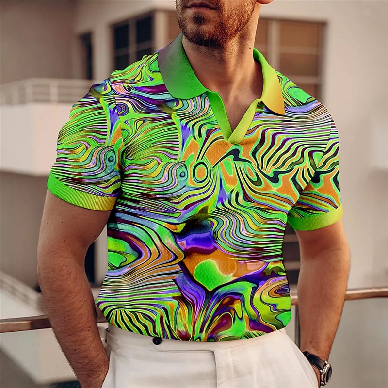 Men's Graphic Polo Shirts Golf Shirt Short Sleeve Polo Shirts V Neck Casual Vacation Wear Rave Wear Party Outfits 3D Print Red Blue Purple3