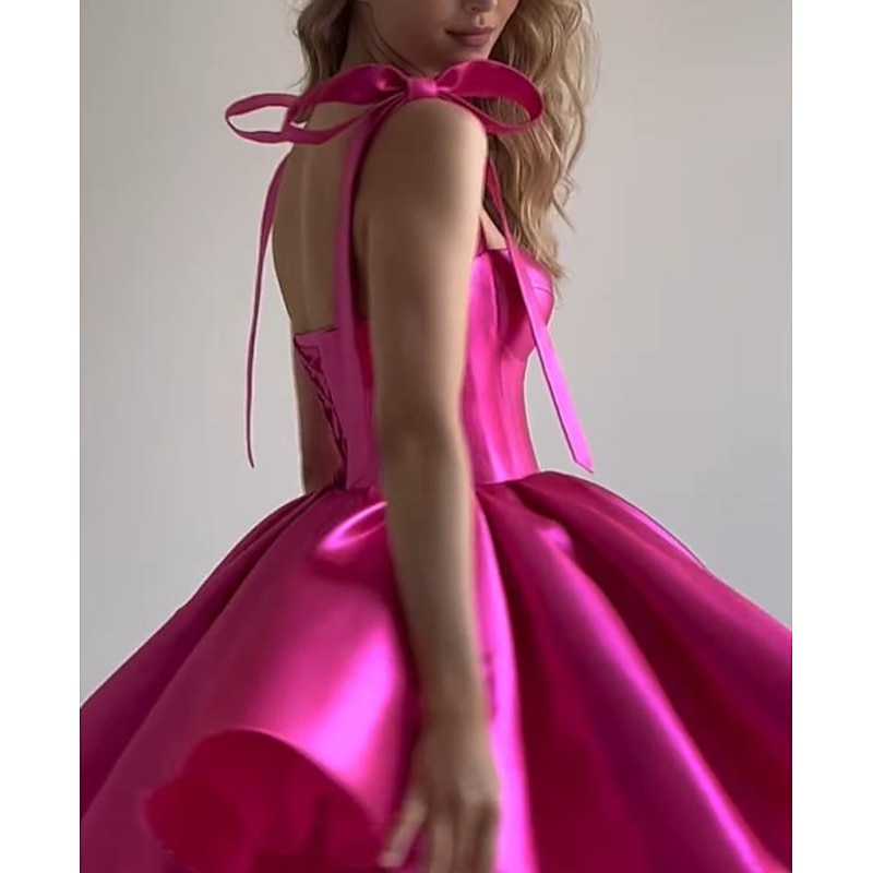 Beach Wedding A-Line Homecoming Dresses Corsets Dress Holiday Graduation Short / Mini Sleeveless Spaghetti StrapDress Satin with Bow(s)4