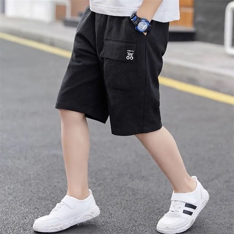 Kids Boys Shorts Pocket Solid Color Breathable Comfort Shorts Outdoor Cotton Cool Daily turmeric Black Sky Blue Mid Waist2