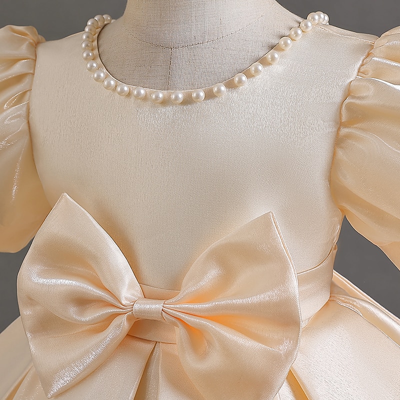 Flower Girl Dress Girls' Party Dress Wedding Party Special Occasion Adorable Sweet Zipper Solid Color Short Sleeve Crew Neck Bean pink White 3-13 Years3