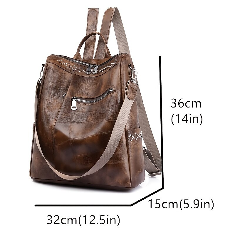 Women's Leather Multi-Function Backpack - Large Capacity, Anti-Theft Back to School Bag in Brown and Black2