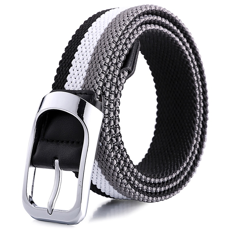 Men's Canvas Belt Braided Belts Black White Polyester Alloy Stripe Daily Wear Going out Weekend3