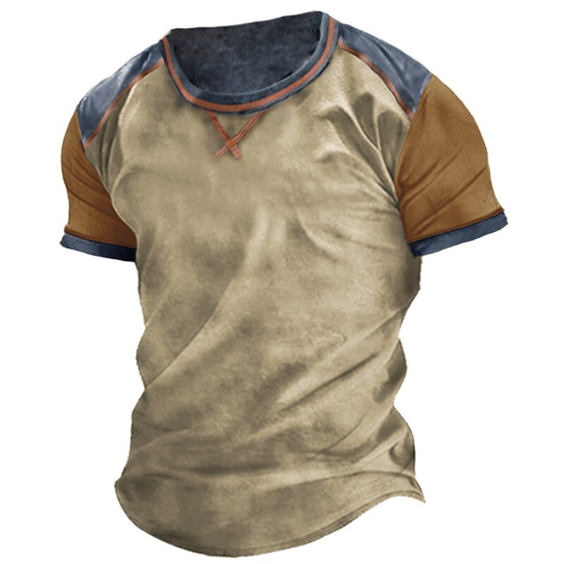 Men's T Shirt Tee Top Short Sleeves Crew Neck Summer Color Block Raglan Sleeve Fashion Designer Basic Patchwork Vacation Street Going out Brown Top Tee for Men