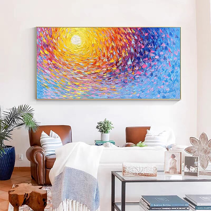 Mintura Handmade Texture Sunrise Scenery Oil Paintings On Canvas Wall Art Decoration Modern Abstract Picture For Home Decor Rolled Frameless Unstretched Painting4