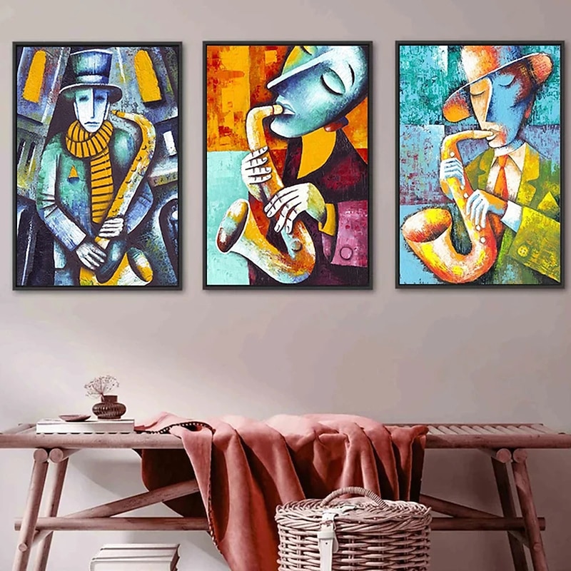 Abstract Picasso Man Playing Musical Instrument Poster Grace Woman Oil Painting on Canvas Nordic Jazz Violin Prints Home Decor3