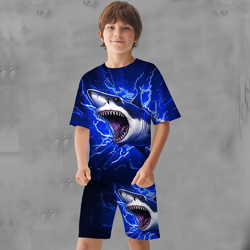 Boys 3D Graphic Animal Shark T-shirt & Shorts T-shirt Set Clothing Set Short Sleeve 3D prints Summer Spring Active Sports Fashion Polyester Kids 3-13 Years Outdoor Street Vacation Regular Fit3